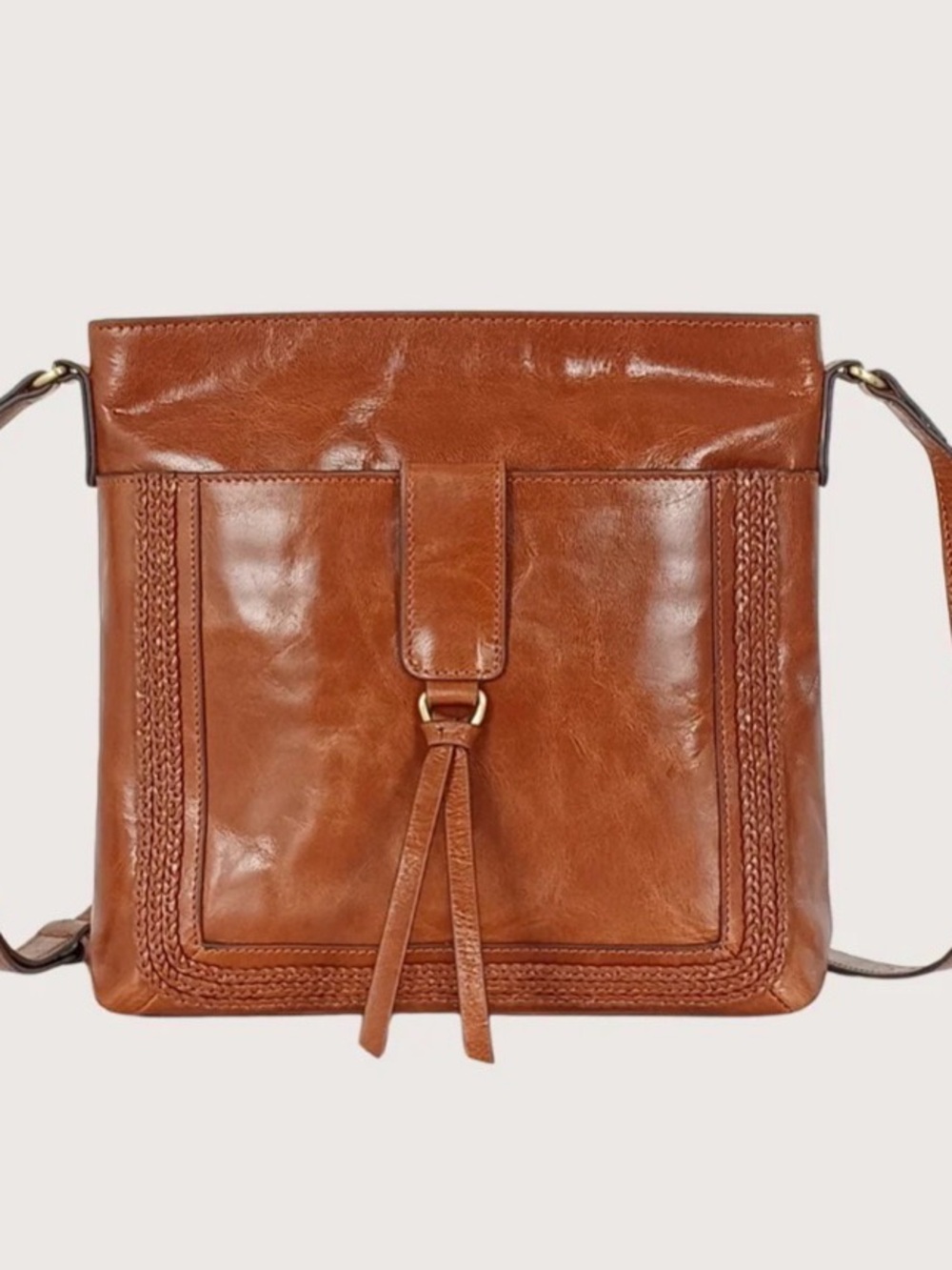 Lodis Chestnut Brown Leather Braided Crossbody Bag